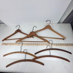 7 Vintage Mixed Lot Wooden Hangers Pants Jackets Coats Tan Brown Thick Thin READ